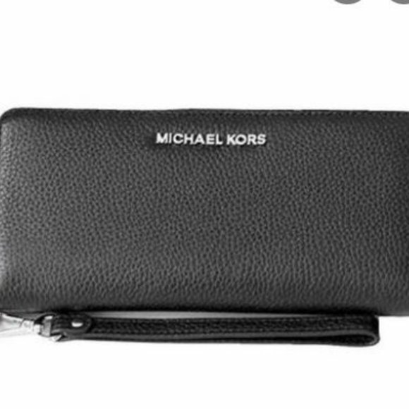 Michael Kors Jet Set Travel Continental Zip Leather Wallet Wristlet - Picture 1 of 9